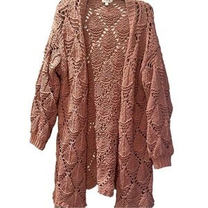 Umgee Mauve Pink Chunky Chenille Diamond Knit Open Front Cardigan Sz M